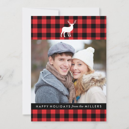 赤い格子縞と白い牡鹿 | 休日の写真カード シーズンカード (正面)