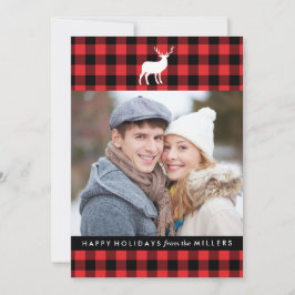 赤い格子縞と白い牡鹿 | 休日の写真カード シーズンカード