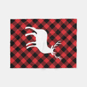 赤い格子縞と白い牡鹿 |休日 フリースブランケット (正面(横))