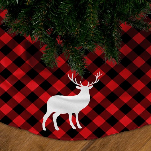 赤い格子縞と白い牡鹿 |休日 ブラッシュドポリエステルツリースカート