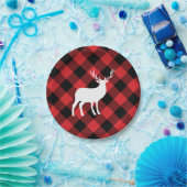 赤い格子縞と白い牡鹿 |休日 ペーパープレート (パーティー)