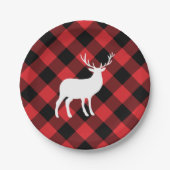 赤い格子縞と白い牡鹿 |休日 ペーパープレート (正面)