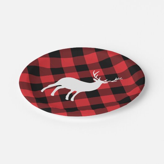 赤い格子縞と白い牡鹿 |休日 ペーパープレート (アングル)