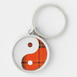 赤い格子縞と白い陰陽 キーホルダー