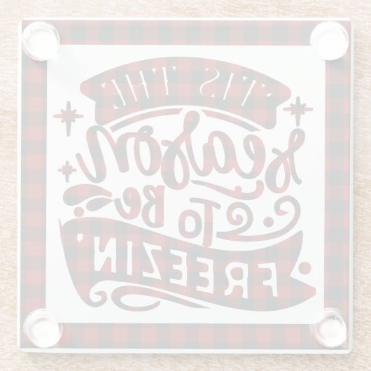 赤い格子縞のおもしろいが冬を凍らせる季節 ガラスコースター (裏面)