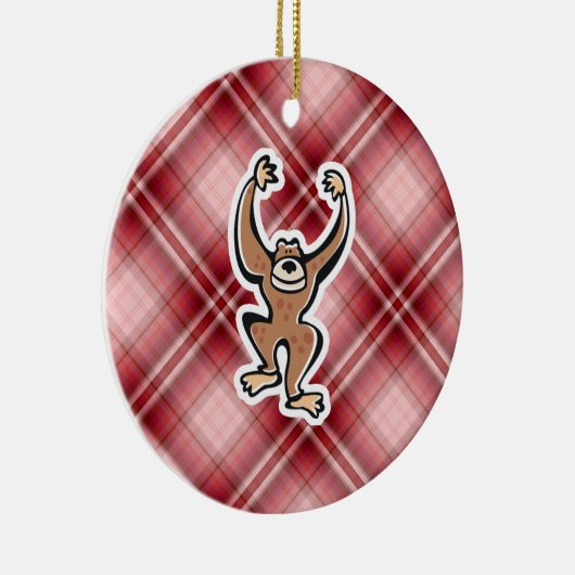 赤い格子縞のかわいい猿 セラミックオーナメント (右)