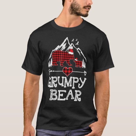 赤い格子縞のクマのマッチングパジャマファミリー Tシャツ (正面)
