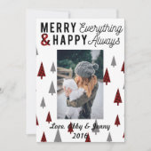 赤い格子縞のクリスマスカード5x7のモダンな三角形の木 シーズンカード (正面)