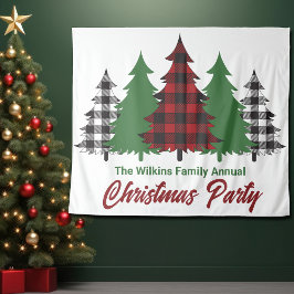 赤い格子縞のクリスマスツリーパーティー写真撮影ブース タペストリー
