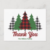 赤い格子縞のクリスマスツリー お礼メッセージカード ポストカード (正面)