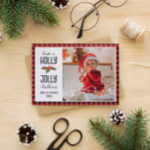 赤い格子縞のクリスマスフォトすてきを持っている シーズンカード