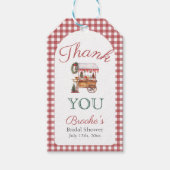 赤い格子縞のクリスマス市場スタイルのブライズシャワー ギフトタグ (正面)