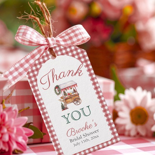 赤い格子縞のクリスマス市場スタイルのブライズシャワー ギフトタグ