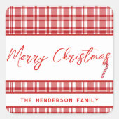 赤い格子縞のクリスマス |キャンディーケーン スクエアシール (正面)