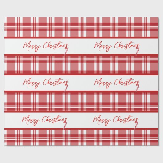 赤い格子縞のクリスマス |キャンディーケーン ラッピングペーパー (フラット)