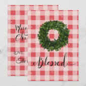 赤い格子縞のクリスマス スノー リース シーズンカード (正面/裏面)