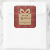 赤い格子縞のクリスマス フェスティブ パターン - スクエアシール (バッグ)