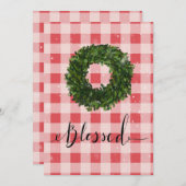 赤い格子縞のジンジャムのクリスマス スノー リース シーズンカード (正面/裏面)