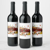 赤い格子縞のトラック感謝秋を迎えたボクサー ワインラベル (ボトル)