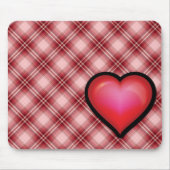 赤い格子縞のハート マウスパッド (正面)