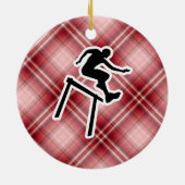 赤い格子縞のハードル選手 セラミックオーナメント (裏面)