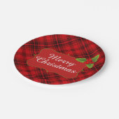 赤い格子縞のメリークリスマスのパーティー ペーパープレート (アングル)