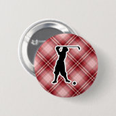赤い格子縞のヴィンテージのゴルファー 缶バッジ (正面&裏面)
