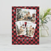 赤い格子縞の写真コラージュメリークリスマスカード シーズンカード (スタンド正面)