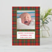 赤い格子縞の出産案内カード 案内状 (スタンド正面)