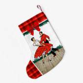 赤い格子縞の四角い踊り手 スモールクリスマスストッキング (裏面 (吊り時))