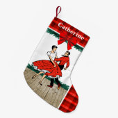 赤い格子縞の四角い踊り手 スモールクリスマスストッキング (正面 (吊り時))