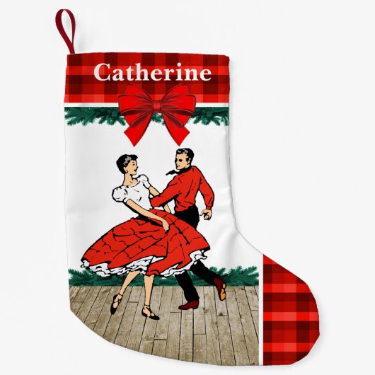 赤い格子縞の四角い踊り手 スモールクリスマスストッキング (正面)