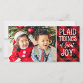 赤い格子縞の嬉しいニュース　一枚の写真で見るホリデー シーズンカード (正面)