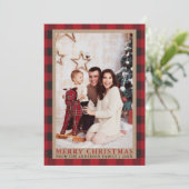 赤い格子縞の家族の写真メリークリスマスクラフト シーズンカード (スタンド正面)