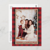 赤い格子縞の家族の写真メリークリスマスクラフト ポストカード (正面/裏面)