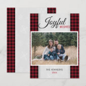 赤い格子縞の家族写真クリスマス シーズンポストカード (正面/裏面)