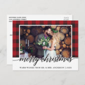 赤い格子縞の書道結婚の聖降誕祭 ポストカード (正面/裏面)