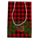 赤い格子縞の松の実詳細 ミディアムペーパーバッグ (裏面)