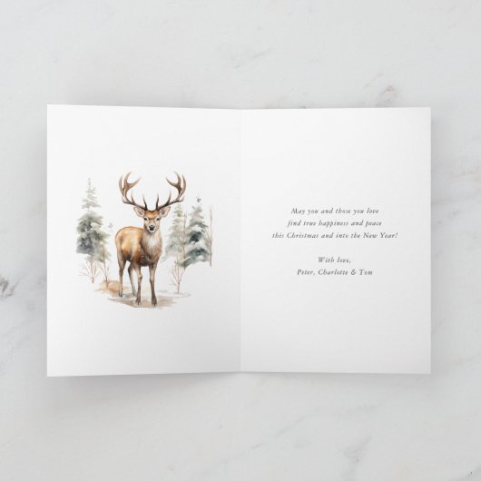 赤い格子縞の水色の鹿メリークリスマス シーズンカード