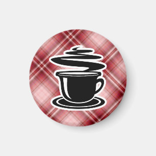 赤い格子縞の熱いコーヒー マグネット