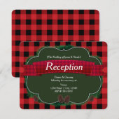赤い格子縞の素朴なカントリーウェディング受付カード 招待状 (正面/裏面)