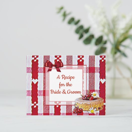 赤い格子縞の結婚レシピカード ポストカード (スタンド正面)