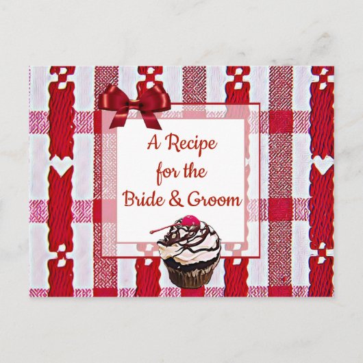赤い格子縞の結婚レシピカード ポストカード (正面)
