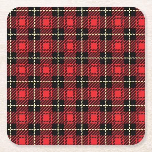 赤い格子縞の背景 スクエアペーパーコースター (正面)