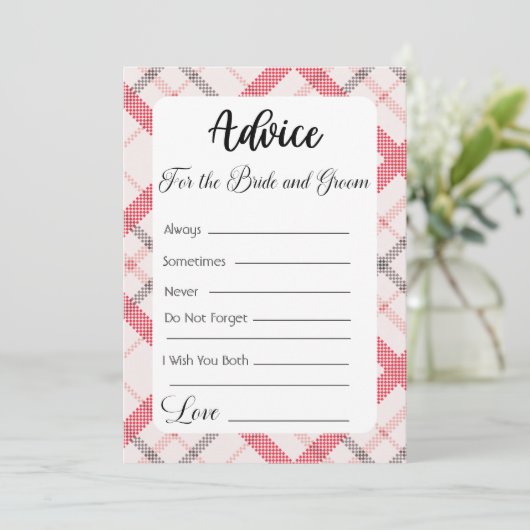 赤い格子縞の花嫁と花婿のためのアドバイス 招待状 (スタンド正面)