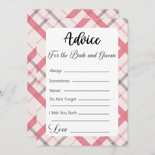 赤い格子縞の花嫁と花婿のためのアドバイス 招待状 (正面/裏面)