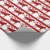 赤い格子縞の馬およびオーナメント ラッピングペーパー (角)