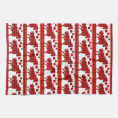 赤い格子縞の馬とオーナメント キッチンタオル (横)