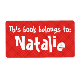 赤い格子縞の「この本は属する」ラベル ラベル