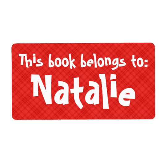 赤い格子縞の「この本は属する」ラベル ラベル (正面)